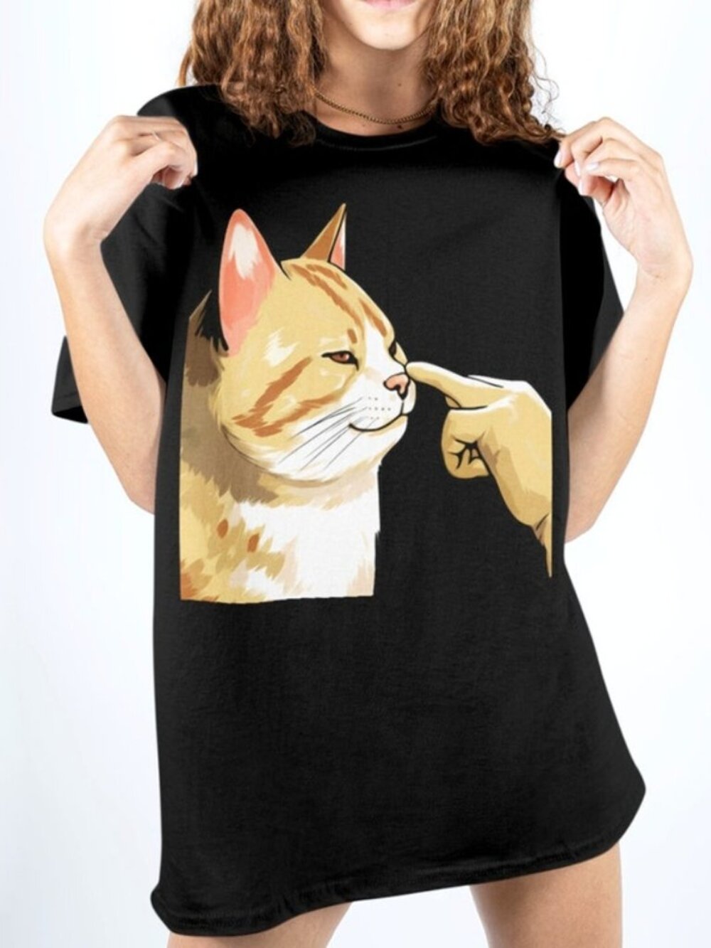 Finger Touch Cat Nose T-shirt, Funny Kitten Graphic Tee
